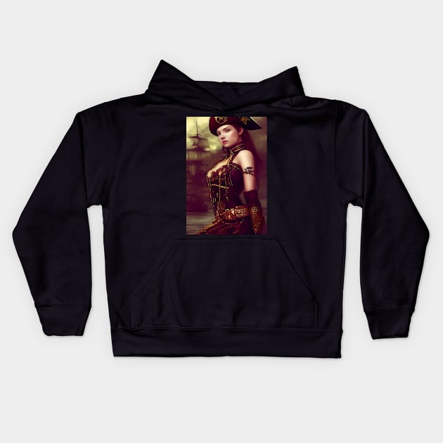 Anne Bonny the most famous female pirate Kids Hoodie by ai1art